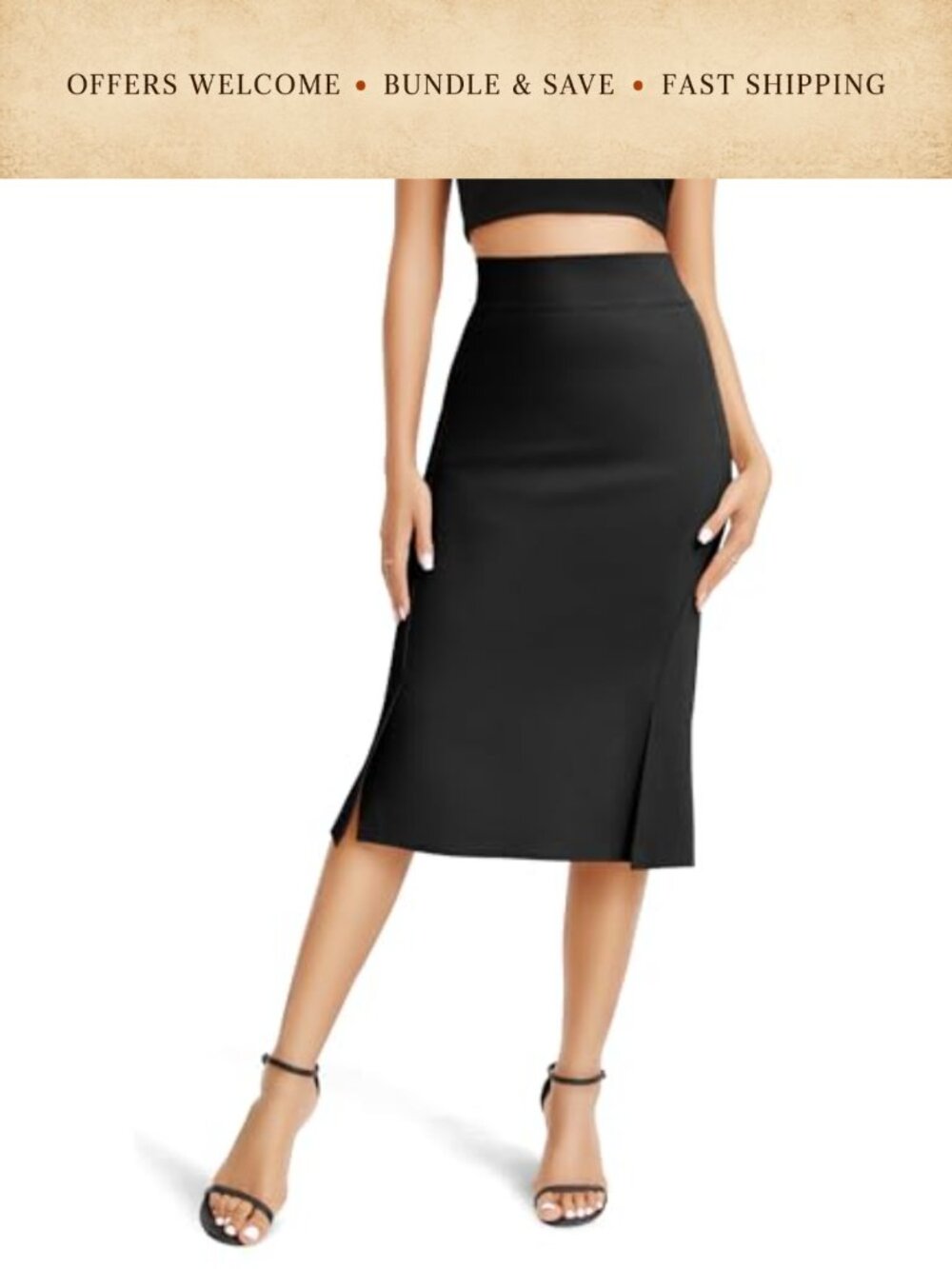 Fishtail Pencil Skirt High Waist Bodycon Midi Slit Stretch Office